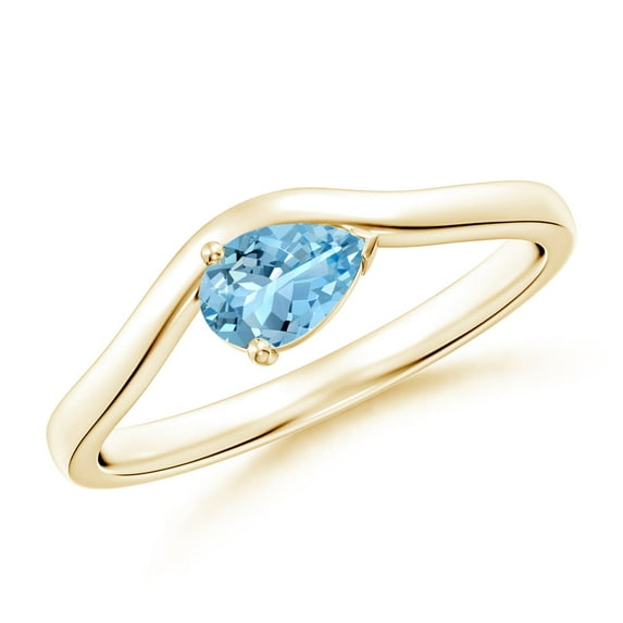 ANGARA Natural Pear Aquamarine Wave Shank Solitaire Engagement Ring in 14K Yellow Gold for Women (Size-6x4mm) | March Birthstone, Anniversary, Jewelry Gift for Women | Natural Aquamarine Ring
