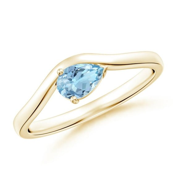ANGARA Natural Pear Aquamarine Wave Shank Solitaire Engagement Ring in 14K Yellow Gold for Women (Size-6x4mm) | March Birthstone, Anniversary, Jewelry Gift for Women | Natural Aquamarine Ring
