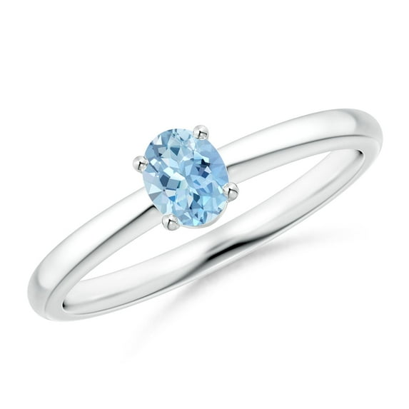 ANGARA Natural Classic Solitaire Oval Aquamarine Promise Ring in 925 Sterling Silver for Women (Size-5x4mm) | March Birthstone, Birthday, Anniversary, Jewelry Gift for Women | Natural Aquamarine Ring