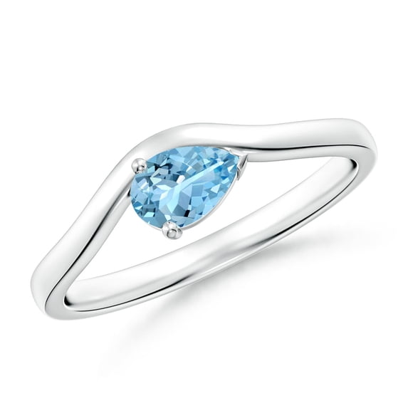 ANGARA Natural Pear Aquamarine Wave Shank Solitaire Engagement Ring in 925 Sterling Silver for Women (Size-6x4mm) | March Birthstone, Anniversary, Jewelry Gift for Women | Natural Aquamarine Ring