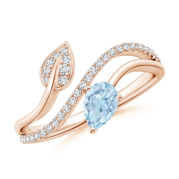 Angara Natural 0.3 Ct. Aquamarine with Diamond Fashion Ring in 14K Rose Gold for Women (Ring Size: 12)