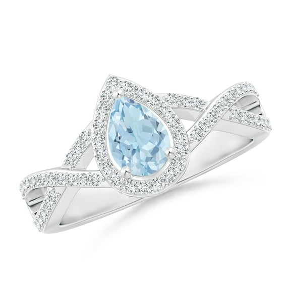 Angara Natural 0.3 Ct. Aquamarine with Diamond Halo Ring in 14K White Gold for Women (Ring Size: 3)