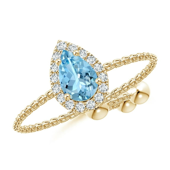 ANGARA Natural Pear-Shaped Aquamarine Halo Bolo Ring in 14K Yellow Gold for Women (Size-6x4mm) | March Birthstone, Birthday, Anniversary, Jewelry Gift for Women | Natural Aquamarine Ring