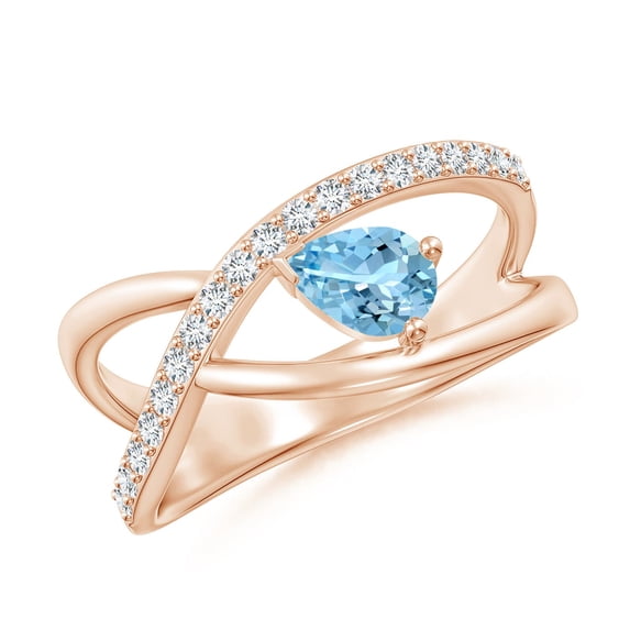 Angara Natural 0.3 Ct. Aquamarine with Diamond Solitaire Ring in 14K Rose Gold for Women (Ring Size: 12)