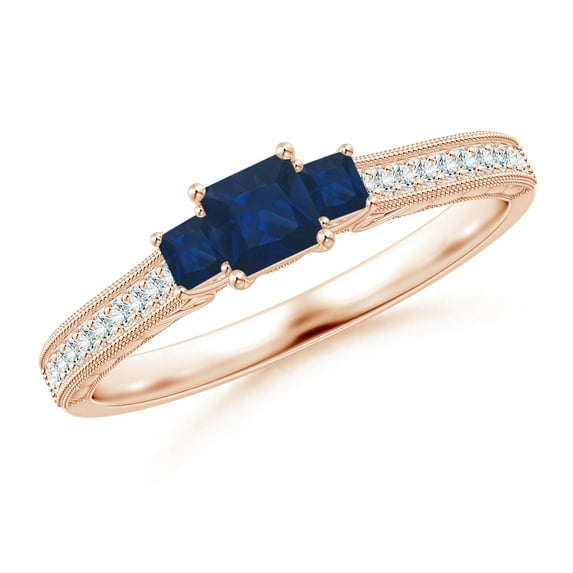 ANGARA Natural Aeon Square Sapphire 3 Stone Engagement Ring with Milgrain in 14K Rose Gold for Women (Size-3.5mm) | September Birthstone, Anniversary, Jewelry Gift for Women | Natural Sapphire Ring