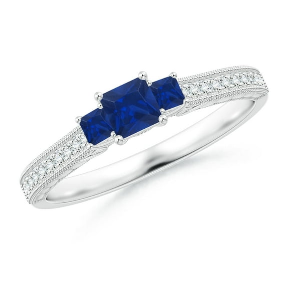 Angara Natural 0.3 Ct. Blue Sapphire with Blue Sapphire Vintage Inspired Ring in 14K White Gold for Women (Ring Size: 3)