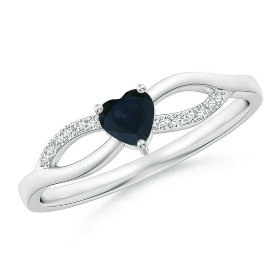 ANGARA Natural Solitaire Sapphire Heart Promise Ring with Diamond Accents in 14K White Gold for Women (Size-4mm) | September Birthstone, Anniversary, Jewelry Gift for Women | Natural Sapphire Ring