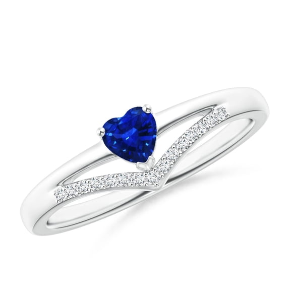 Angara Natural 0.3 Ct. Blue Sapphire with Diamond Heart Ring in 14K White Gold for Women (Ring Size: 9.5)