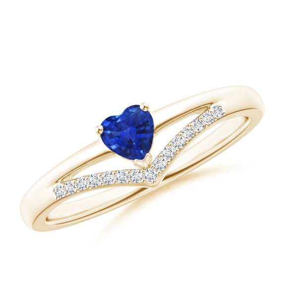 Angara Natural 0.3 Ct. Blue Sapphire with Diamond Heart Ring in 14K Yellow Gold for Women (Ring Size: 4)
