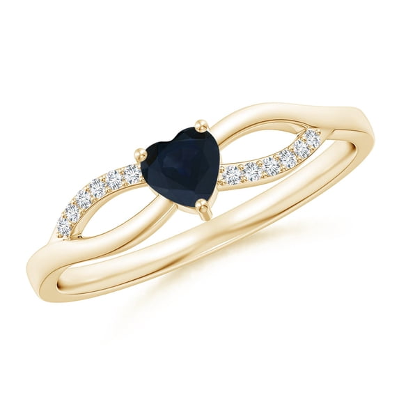 ANGARA Natural Solitaire Sapphire Heart Promise Ring with Diamond Accents in 14K Yellow Gold for Women (Size-4mm) | September Birthstone, Anniversary, Jewelry Gift for Women | Natural Sapphire Ring