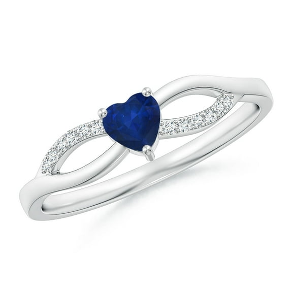 ANGARA Natural Sapphire Heart Promise Ring with Diamond Accents in 925 Sterling Silver for Women (Size-4mm) | September Birthstone, Anniversary, Jewelry Gift for Women | Natural Sapphire Ring