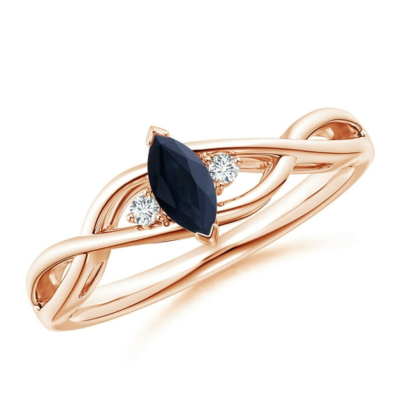 ANGARA Natural Blue Sapphire Engagement Ring with Diamonds in 14K Rose Gold for Women (Size-6x3mm) | September Birthstone, Anniversary, Jewelry Gift for Women | Natural Sapphire Ring