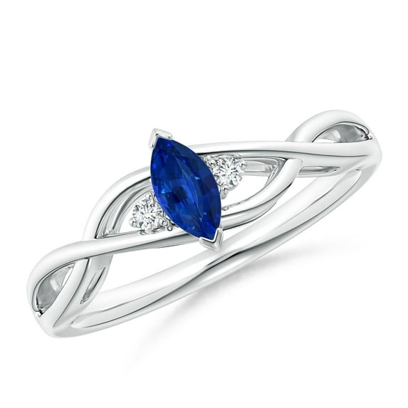 ANGARA Natural Blue Sapphire Engagement Ring with Diamonds in 14K White Gold for Women (Size-6x3mm) | September Birthstone, Anniversary, Jewelry Gift for Women | Natural Sapphire Ring