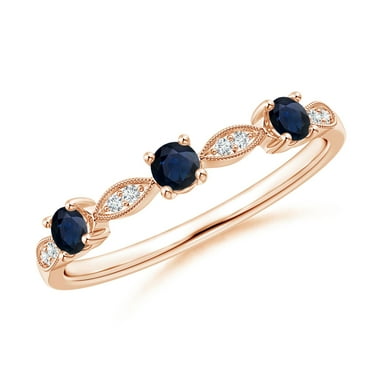 ANGARA Natural Blue Sapphire & Diamond Ring in 14K Rose Gold for Women (Size-2.7mm) | September Birthstone, Birthday, Anniversary, Jewelry Gift for Women | Natural Blue Sapphire Ring