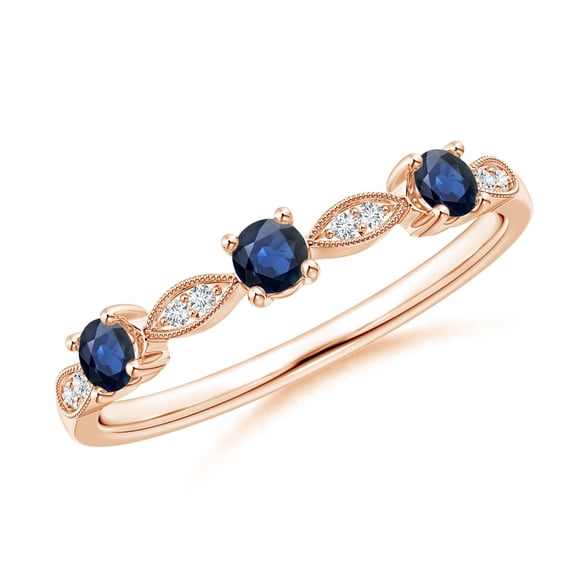 ANGARA Natural Blue Sapphire & Diamond Ring in 14K Rose Gold for Women (Size-2.7mm) | September Birthstone, Birthday, Anniversary, Jewelry Gift for Women | Natural Blue Sapphire Ring