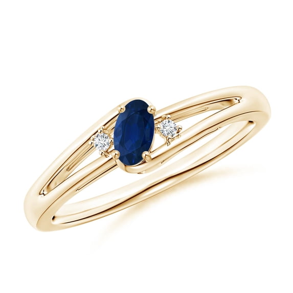 ANGARA Natural Blue Sapphire and Diamond Split Shank Engagement Ring in 14K Yellow Gold for Women (Size-5x3mm) | September Birthstone, Anniversary, Jewelry Gift for Women | Natural Blue Sapphire Ring
