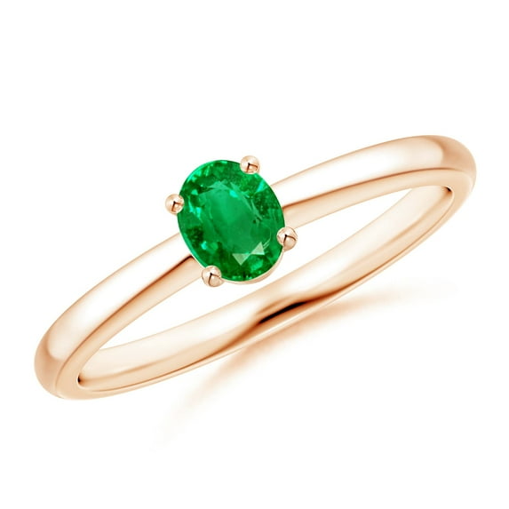 ANGARA Natural Classic Solitaire Oval Emerald Promise Ring in 14K Rose Gold for Women (Size-5x4mm) | May Birthstone, Birthday, Anniversary, Jewelry Gift for Women | Natural Emerald Ring