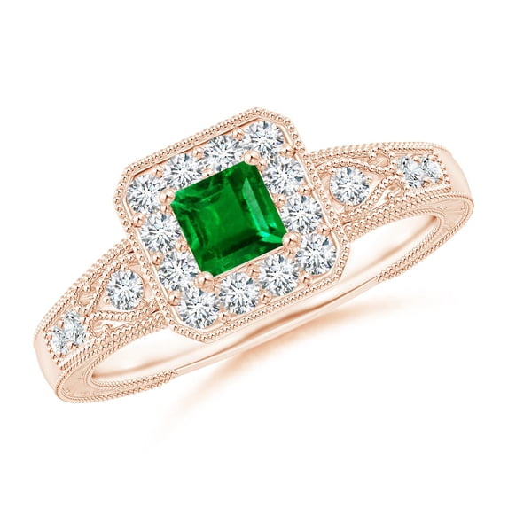 ANGARA Natural Aeon Square Emerald & Diamond Engagement Ring with Milgrain in 14K Rose Gold for Women (Size-4mm) | May Birthstone, Anniversary, Jewelry Gift for Women | Natural Emerald Ring