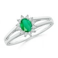 thumbnail image 1 of ANGARA Natural Princess Diana Inspired Emerald Halo Split Shank Ring in 14K White Gold for Women (Size-5x4mm) | May Birthstone, Birthday, Anniversary, Jewelry Gift for Women | Natural Emerald Ring, 1 of 7