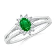 thumbnail image 1 of ANGARA Natural Princess Diana Inspired Emerald Halo Split Shank Ring in 14K White Gold for Women (Size-5x4mm) | May Birthstone, Birthday, Anniversary, Jewelry Gift for Women | Natural Emerald Ring, 1 of 7