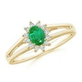 thumbnail image 1 of ANGARA Natural Princess Diana Inspired Emerald Halo Split Shank Ring in 14K Yellow Gold for Women (Size-5x4mm) | May Birthstone, Birthday, Anniversary, Jewelry Gift for Women | Natural Emerald Ring, 1 of 7