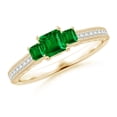 thumbnail image 1 of ANGARA Natural Aeon Square Emerald Three Stone Engagement Ring with Milgrain in 14K Yellow Gold for Women (Size-4mm) | May Birthstone, Anniversary, Jewelry Gift for Women | Natural Emerald Ring, 1 of 9