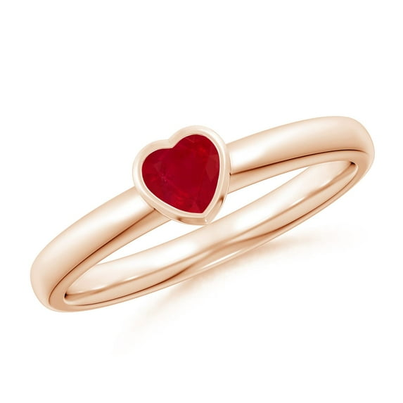 ANGARA Natural Bezel-Set Solitaire Heart Ruby Promise Ring in 14K Rose Gold for Women (Size-4mm) | July Birthstone, Birthday, Anniversary, Jewelry Gift for Women | Natural Ruby Ring