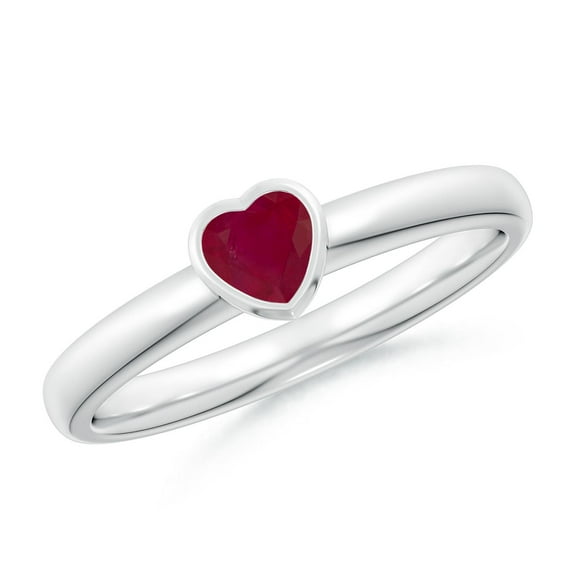 ANGARA Natural Bezel-Set Solitaire Heart Ruby Promise Ring in 14K White Gold for Women (Size-4mm) | July Birthstone, Birthday, Anniversary, Jewelry Gift for Women | Natural Ruby Ring