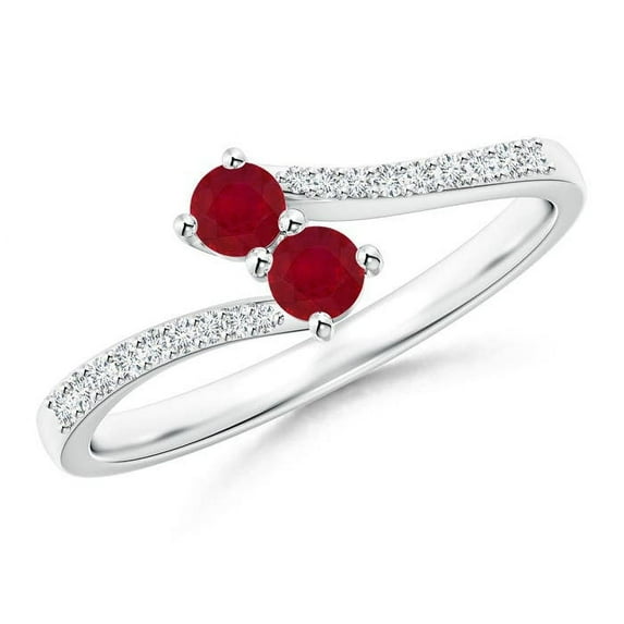 ANGARA Natural Two Stone Ruby Bypass Ring with Diamond Accents in 14K White Gold for Women (Size-3mm) | July Birthstone, Birthday, Anniversary, Jewelry Gift for Women | Natural Ruby Ring