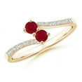 thumbnail image 1 of ANGARA Natural Two Stone Ruby Bypass Ring with Diamond Accents in 14K Yellow Gold for Women (Size-3mm) | July Birthstone, Birthday, Anniversary, Jewelry Gift for Women | Natural Ruby Ring, 1 of 7