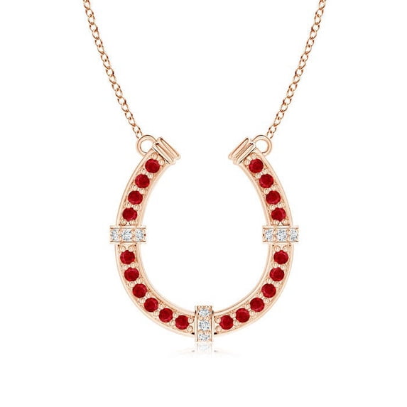 ANGARA Natural Pave-Set Ruby and Diamond Horseshoe Pendant Necklace in 14K Rose Gold for Women (Size-1.3mm) | July Birthstone, Birthday, Anniversary, Jewelry Gift for Women | Natural Ruby Necklace
