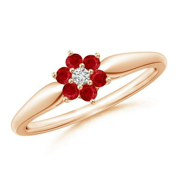 ANGARA Natural Classic Six Petal Ruby and Diamond Flower Ring in 14K Rose Gold for Women (Size-2mm) | July Birthstone, Birthday, Anniversary, Jewelry Gift for Women | Natural Ruby Ring