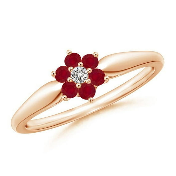 ANGARA Natural Classic Six Petal Ruby and Diamond Flower Ring in 14K Rose Gold for Women (Size-2mm) | July Birthstone, Birthday, Anniversary, Jewelry Gift for Women | Natural Ruby Ring