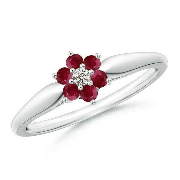 ANGARA Natural Classic Six Petal Ruby and Diamond Flower Ring in 14K White Gold for Women (Size-2mm) | July Birthstone, Birthday, Anniversary, Jewelry Gift for Women | Natural Ruby Ring