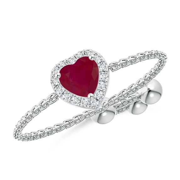 ANGARA Natural Heart-Shaped Ruby Bolo Ring with Diamond Halo in 14K White Gold for Women (Size-4mm) | July Birthstone, Birthday, Anniversary, Jewelry Gift for Women | Natural Ruby Ring