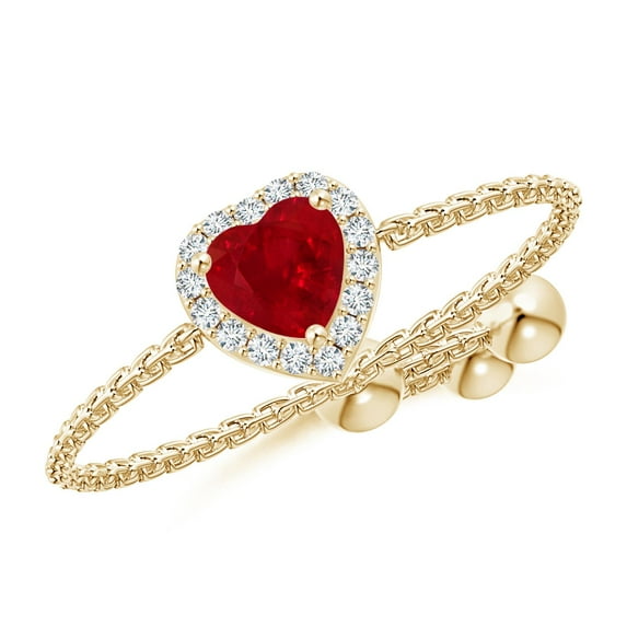 ANGARA Natural Heart-Shaped Ruby Bolo Ring with Diamond Halo in 14K Yellow Gold for Women (Size-4mm) | July Birthstone, Birthday, Anniversary, Jewelry Gift for Women | Natural Ruby Ring