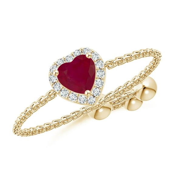 ANGARA Natural Heart-Shaped Ruby Bolo Ring with Diamond Halo in 14K Yellow Gold for Women (Size-4mm) | July Birthstone, Birthday, Anniversary, Jewelry Gift for Women | Natural Ruby Ring