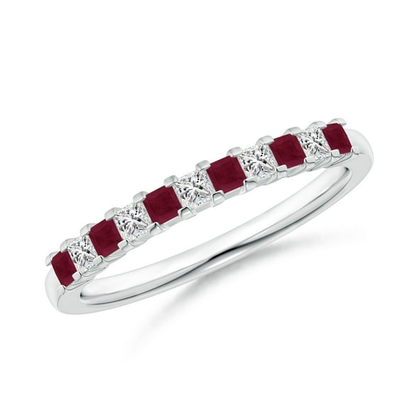 Angara Natural 0.3 Ct. Ruby with Diamond Non Eternity Wedding Band in 14K White Gold for Women (Ring Size: 4.5)