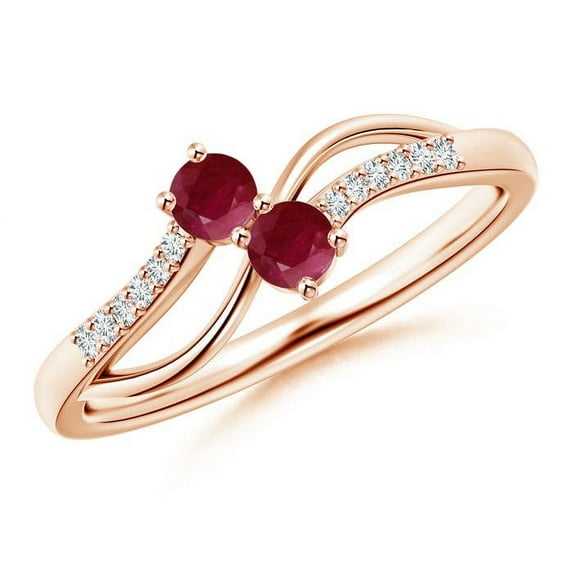 ANGARA Natural Classic Two Stone Ruby Bypass Split Shank Ring in 14K Rose Gold for Women (Size-3mm) | July Birthstone Jewelry for Her | Natural Ruby Rings