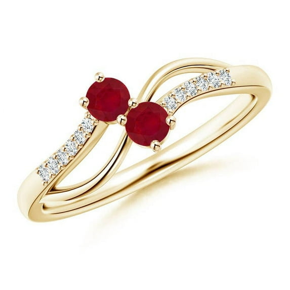 ANGARA Natural Classic Two Stone Ruby Bypass Split Shank Ring in 14K Yellow Gold for Women (Size-3mm) | July Birthstone, Birthday, Anniversary, Jewelry Gift for Women | Natural Ruby Ring