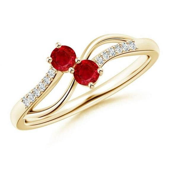 ANGARA Natural Classic Two Stone Ruby Bypass Split Shank Ring in 14K Yellow Gold for Women (Size-3mm) | July Birthstone, Birthday, Anniversary, Jewelry Gift for Women | Natural Ruby Ring