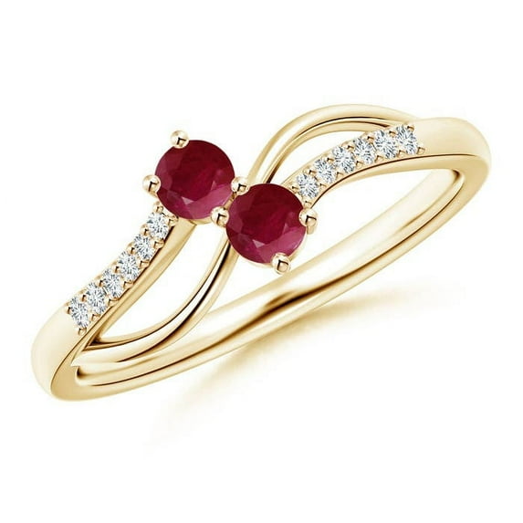 ANGARA Natural Classic Two Stone Ruby Bypass Split Shank Ring in 14K Yellow Gold for Women (Size-3mm) | July Birthstone, Birthday, Anniversary, Jewelry Gift for Women | Natural Ruby Ring