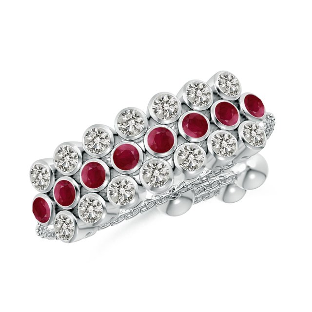 ANGARA Natural Three Row Bezel-Set Ruby and Diamond Tennis Bolo Ring in 14K White Gold for Women (Size-1.8mm) | July Birthstone, Birthday, Anniversary, Jewelry Gift for Women | Natural Ruby Ring