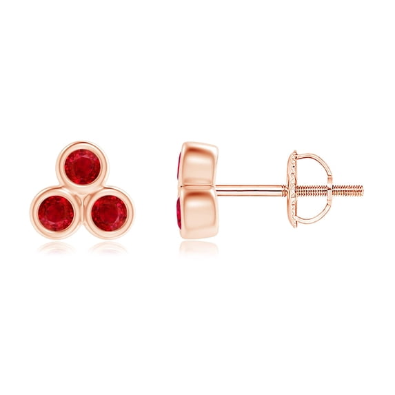 ANGARA Natural Bezel Set Ruby Trio Cluster Stud Earrings in 14K Rose Gold for Women (Size-2mm) | July Birthstone, Birthday, Anniversary, Jewelry Gift for Women | Natural Ruby Earrings