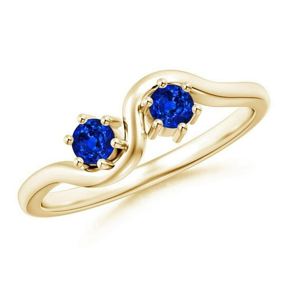 ANGARA Natural Round Two Stone Twist Blue Sapphire Ring in 14K Yellow Gold for Women (Size-3.2mm) | September Birthstone, Birthday, Anniversary, Jewelry Gift for Women | Natural Blue Sapphire Ring