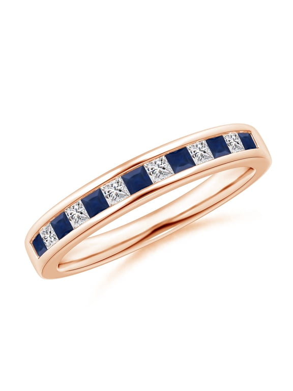 Natural Channel Square Sapphire and Diamond Half Eternity Ring in 14K Rose Gold for Women (Size-1.8mm) | September Birthstone, Anniversary, Jewelry Gift for Women | Natural Blue Sapphire Ring