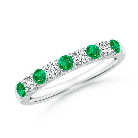 ANGARA Natural Shared Prong Emerald and Diamond Half Eternity Ring in 14K White Gold for Women (Size-2.5mm) | May Birthstone, Birthday, Anniversary, Jewelry Gift for Women | Natural Emerald Ring