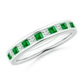 thumbnail image 1 of ANGARA Natural Channel Square Emerald and Diamond Half Eternity Ring in 14K White Gold for Women (Size-2mm) | May Birthstone, Birthday, Anniversary, Jewelry Gift for Women | Natural Emerald Ring, 1 of 8