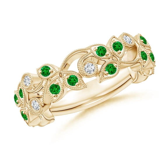 Angara Natural 0.32 Ct. Emerald with Diamond Non Eternity Wedding Band in 14K Yellow Gold for Women (Ring Size: 3)