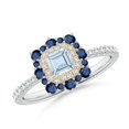 thumbnail image 1 of ANGARA Natural Square Aquamarine Two Tone Ring with Ornate Double Halo in 14K White & Yellow Gold for Women (Size-4mm) | March Birthstone, Anniversary Jewelry Gift for Women | Natural Aquamarine Ring, 1 of 9